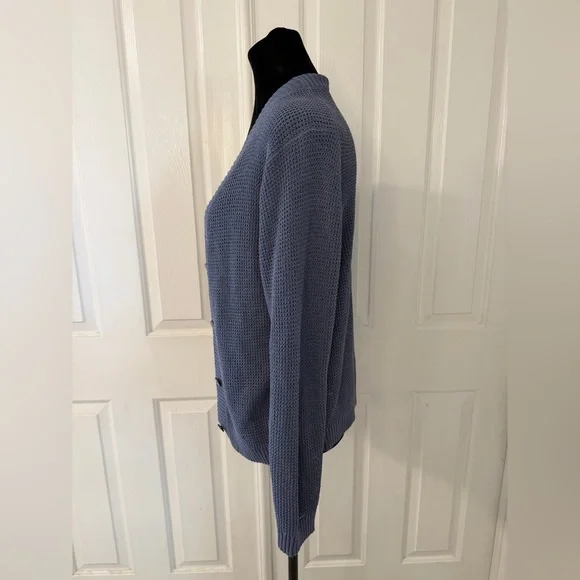 Muji Linen Blend Cardigan Sweater Sz M Womens Blue V Neck Mesh Minimal Open Knit - Picture 5 of 13